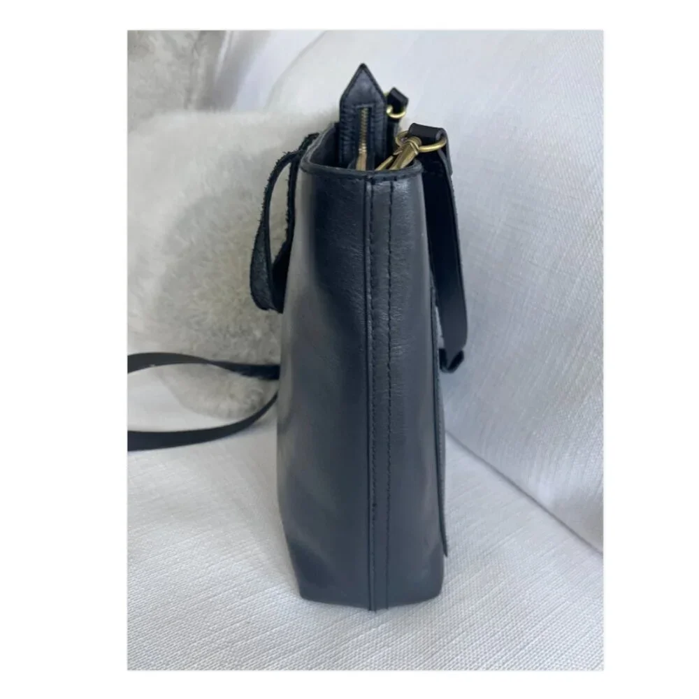 Madewell Leather Transport Tote Black Top Zip Crossbody Top Handle Bag
